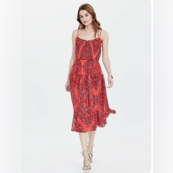 Banana Republic Dresses & Skirts - Banana Republic NWT Fire Coral Paisley Strappy Tiered Midi Dress - Size “2”